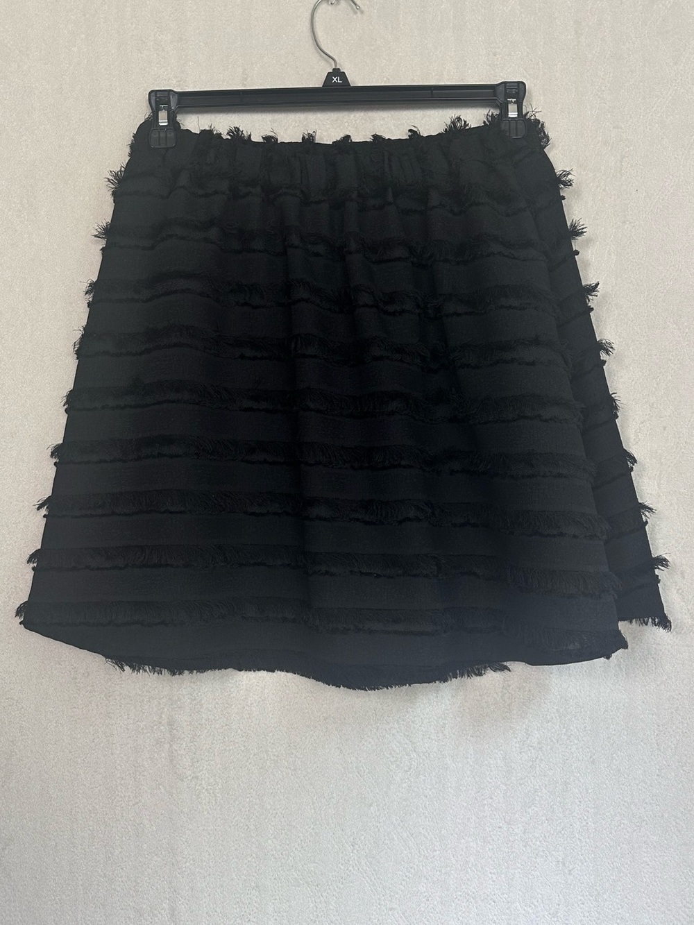H&M Black Tiered Fringe Mini Skirt Sz M Elastic Waist Sz 10
